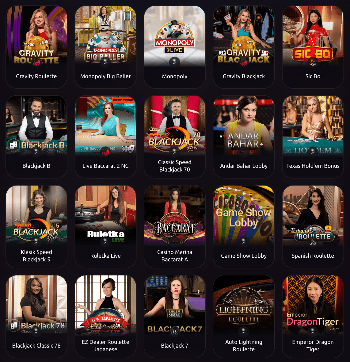 Crusino Live Casino Games